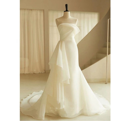 Strapless Ruffled Mermaid Wedding Gown