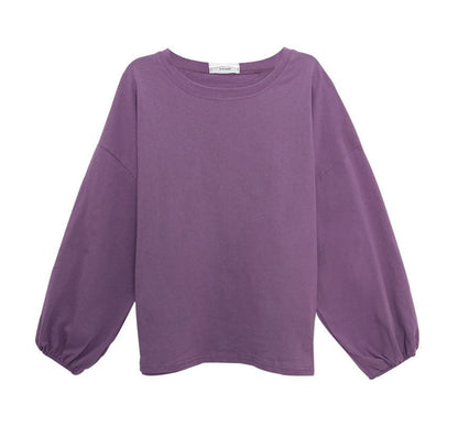 Balloon Sleeve Round Neck Plain Tee