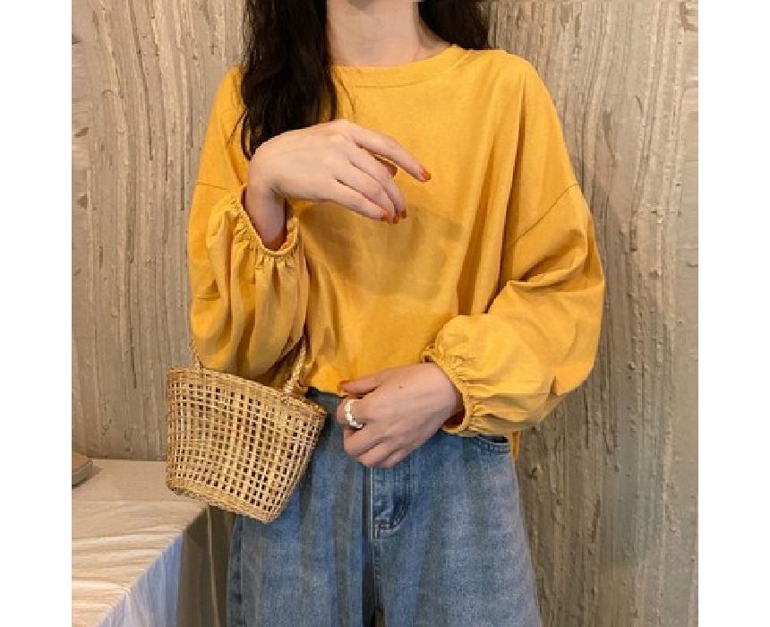 Balloon Sleeve Round Neck Plain Tee