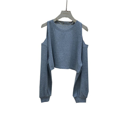 Long-Sleeve Cold Shoulder Plain Crop Tee