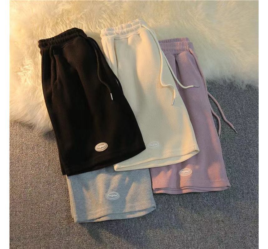 Drawstring Waist Plain Sweat Shorts