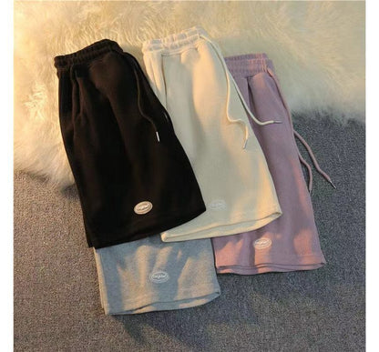 Drawstring Waist Plain Sweat Shorts