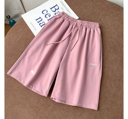 Drawstring Waist Plain Sweat Shorts