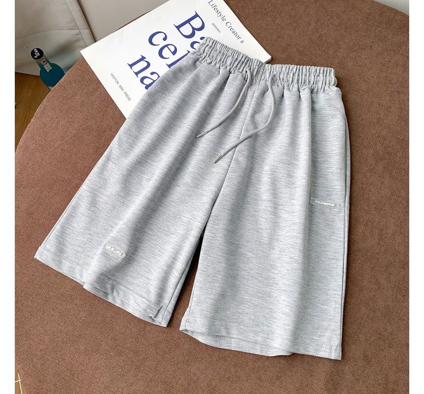Drawstring Waist Plain Sweat Shorts