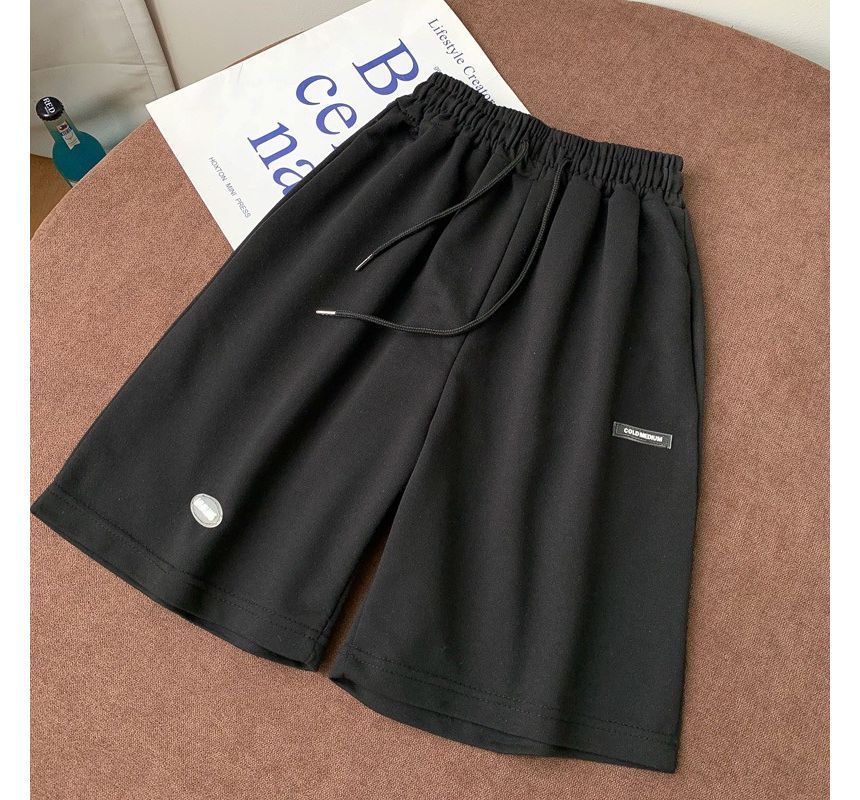 Drawstring Waist Plain Sweat Shorts