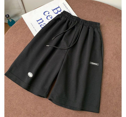 Drawstring Waist Plain Sweat Shorts