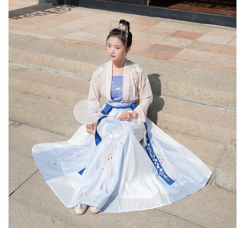 Traditional Chinese Set: Open Front Jacket + Camisole Top + Maxi Skirt