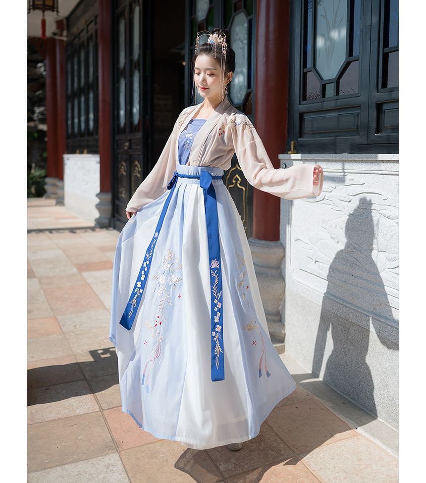 Traditional Chinese Set: Open Front Jacket + Camisole Top + Maxi Skirt