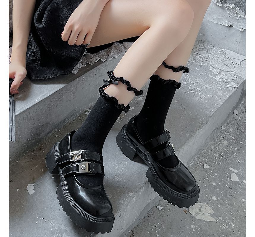 Bow Frill Panel Mesh Short Socks