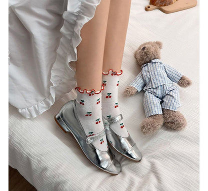 Ruffled Cherry Printed Socks