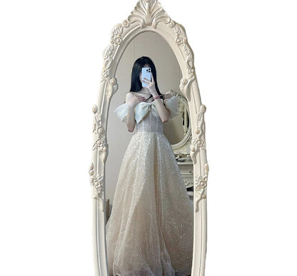 Evening Bow A-Line Sequin Gown Cold-Shoulder