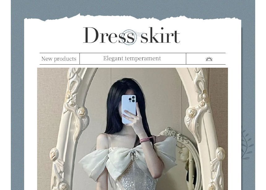 Evening Bow A-Line Sequin Gown Cold-Shoulder