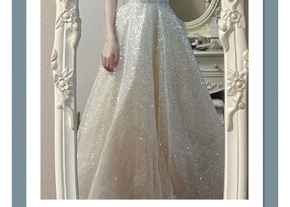 Evening Bow A-Line Sequin Gown Cold-Shoulder