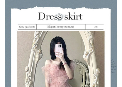 Strap Gown Spaghetti Panel Evening Plain Mesh A-Line Bow