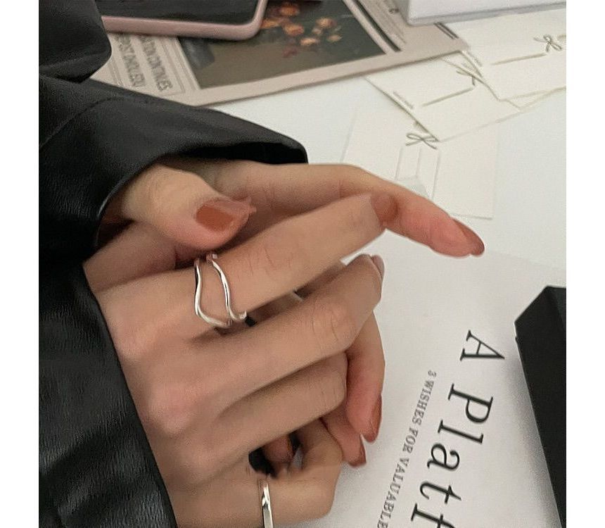 Geometric Alloy Ring / Wavy Layered Alloy Open Ring