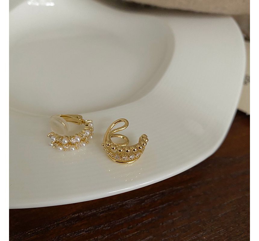 Rhinestone Faux Pearl Layered Alloy Cuff Earring (various designs)