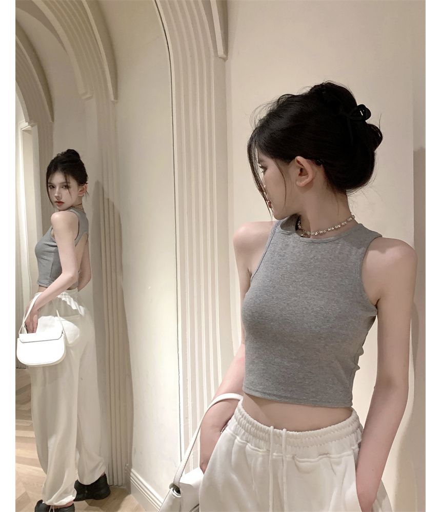 Plain Open Back Crop Tank Top