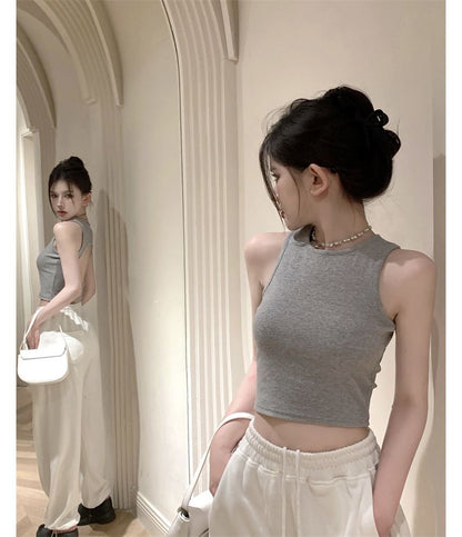 Plain Open Back Crop Tank Top