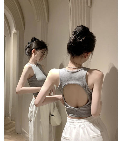 Plain Open Back Crop Tank Top