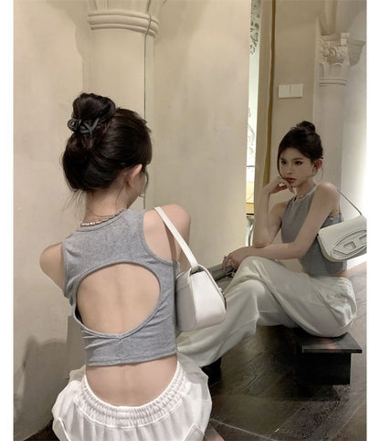 Plain Open Back Crop Tank Top