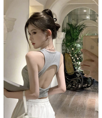Plain Open Back Crop Tank Top