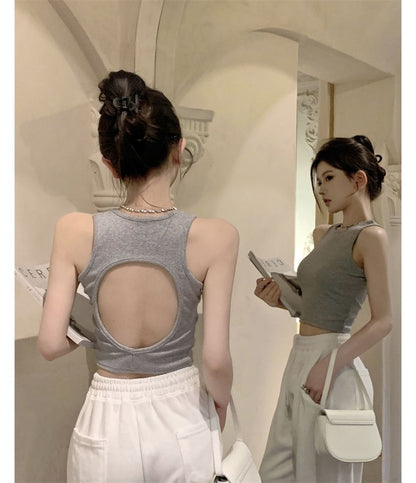 Plain Open Back Crop Tank Top