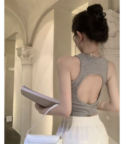 Plain Open Back Crop Tank Top