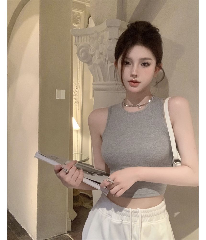 Plain Open Back Crop Tank Top