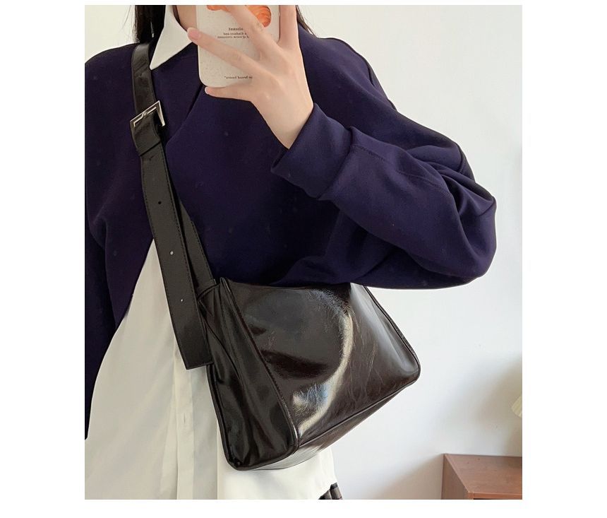 Faux Leather Plain Flap Shoulder Bag