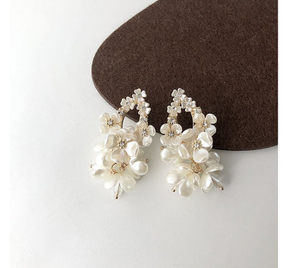Earring Alloy Floral Fringed Pearl Faux