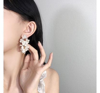 Earring Alloy Floral Fringed Pearl Faux