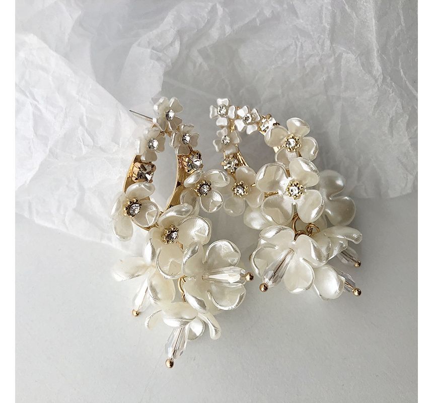 Earring Alloy Floral Fringed Pearl Faux