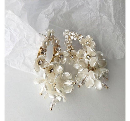 Earring Alloy Floral Fringed Pearl Faux