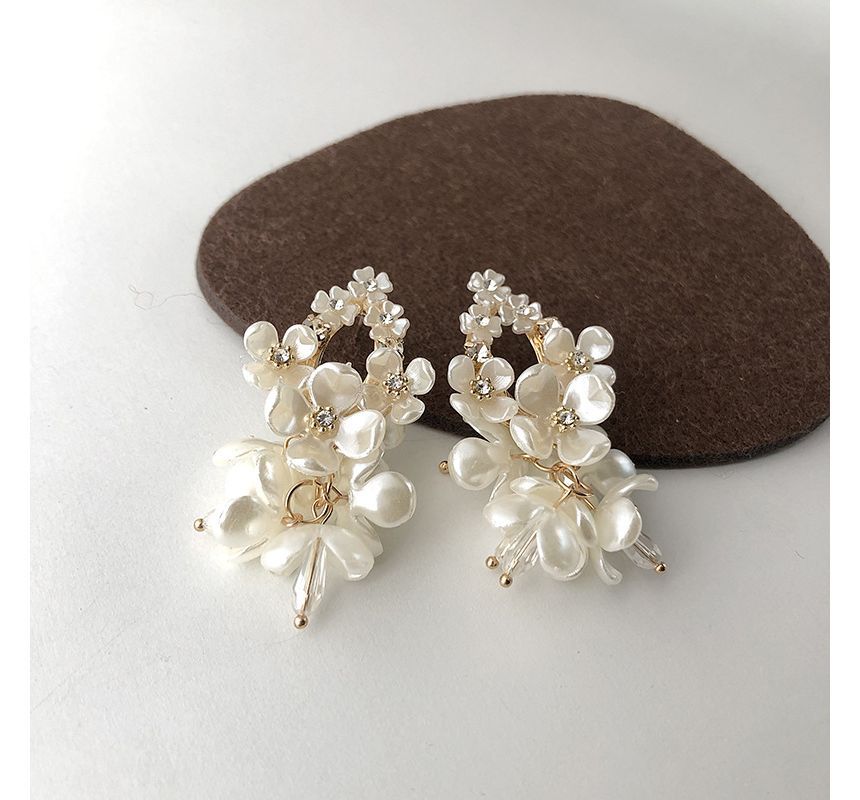 Earring Alloy Floral Fringed Pearl Faux