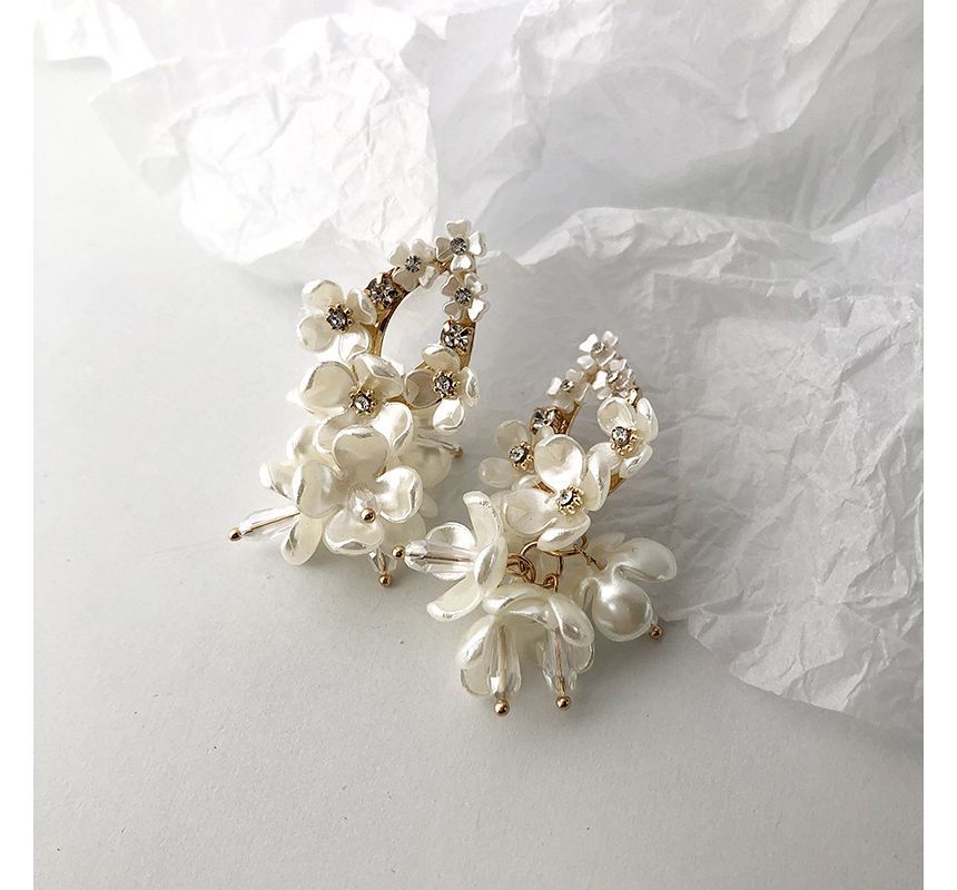 Earring Alloy Floral Fringed Pearl Faux