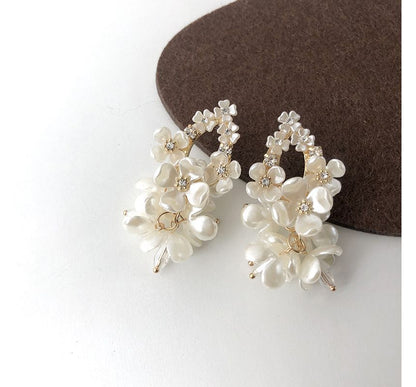 Earring Alloy Floral Fringed Pearl Faux
