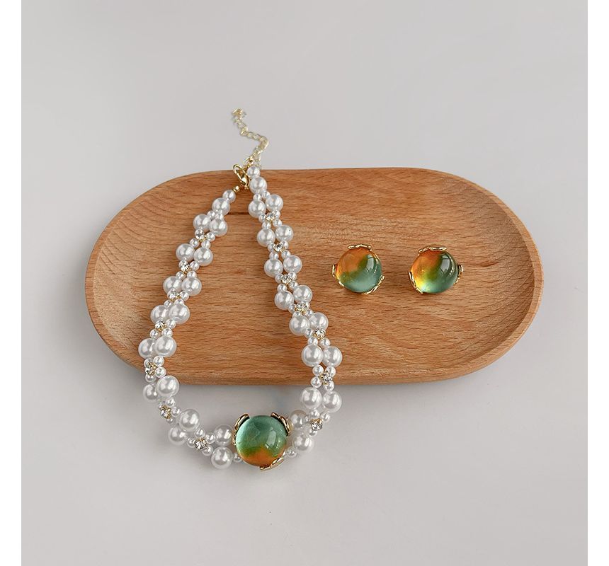 Faux Gemstone Faux Pearl Alloy Choker