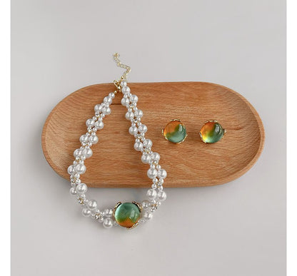 Faux Gemstone Faux Pearl Alloy Choker