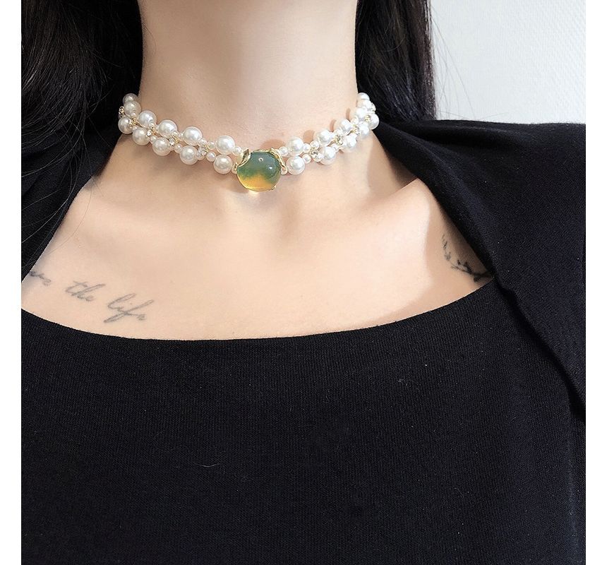 Faux Gemstone Faux Pearl Alloy Choker