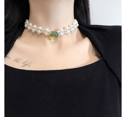 Faux Gemstone Faux Pearl Alloy Choker