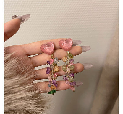 Heart Alloy Earring Faux Fringed Crystal