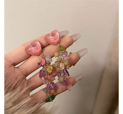 Heart Alloy Earring Faux Fringed Crystal