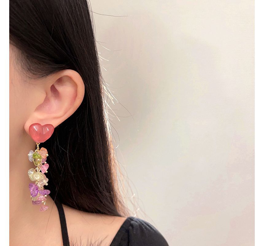 Heart Alloy Earring Faux Fringed Crystal