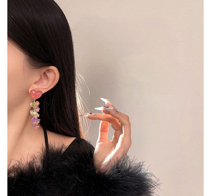 Heart Alloy Earring Faux Fringed Crystal