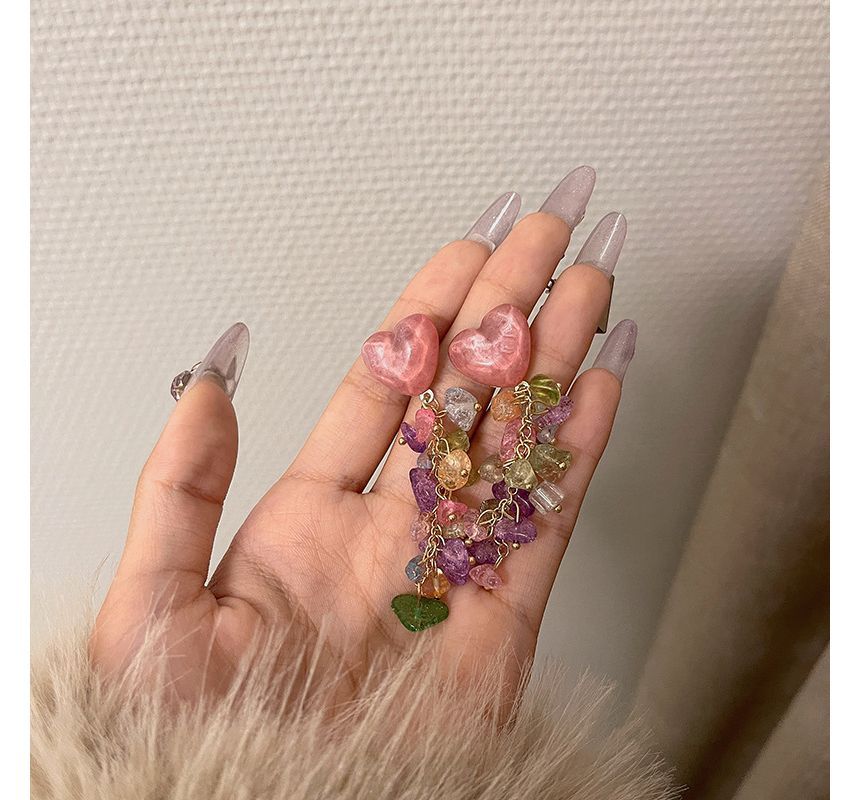 Heart Alloy Earring Faux Fringed Crystal