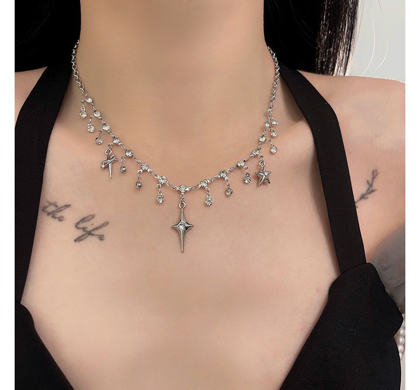 Fringed Choker Alloy Rhinestone Star