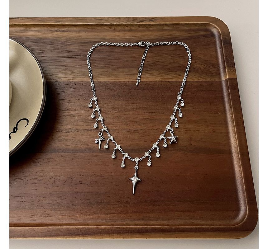 Fringed Choker Alloy Rhinestone Star