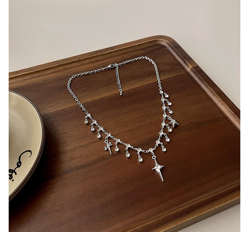 Fringed Choker Alloy Rhinestone Star