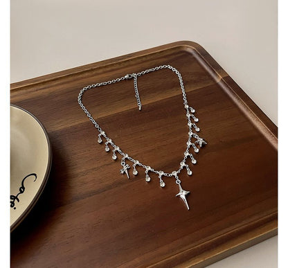 Fringed Choker Alloy Rhinestone Star