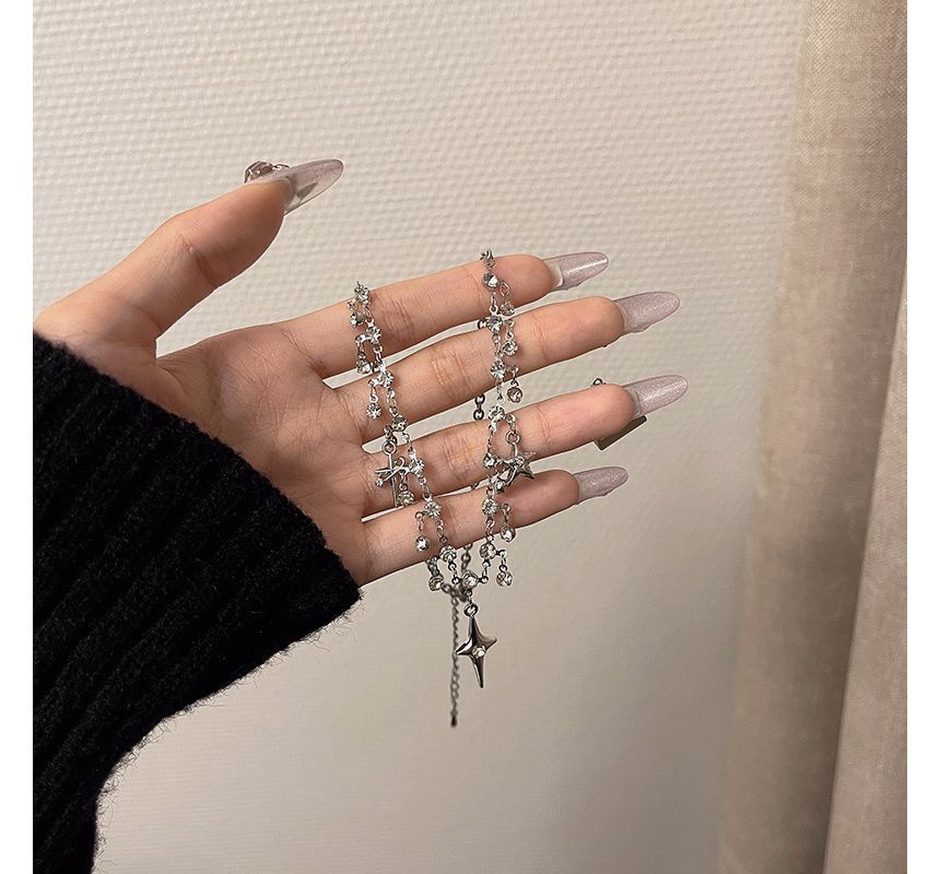 Fringed Choker Alloy Rhinestone Star